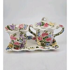 Whimsical Fairy Floral English Garden Tabletops Unlimited Sugar Creamer Tray Set
